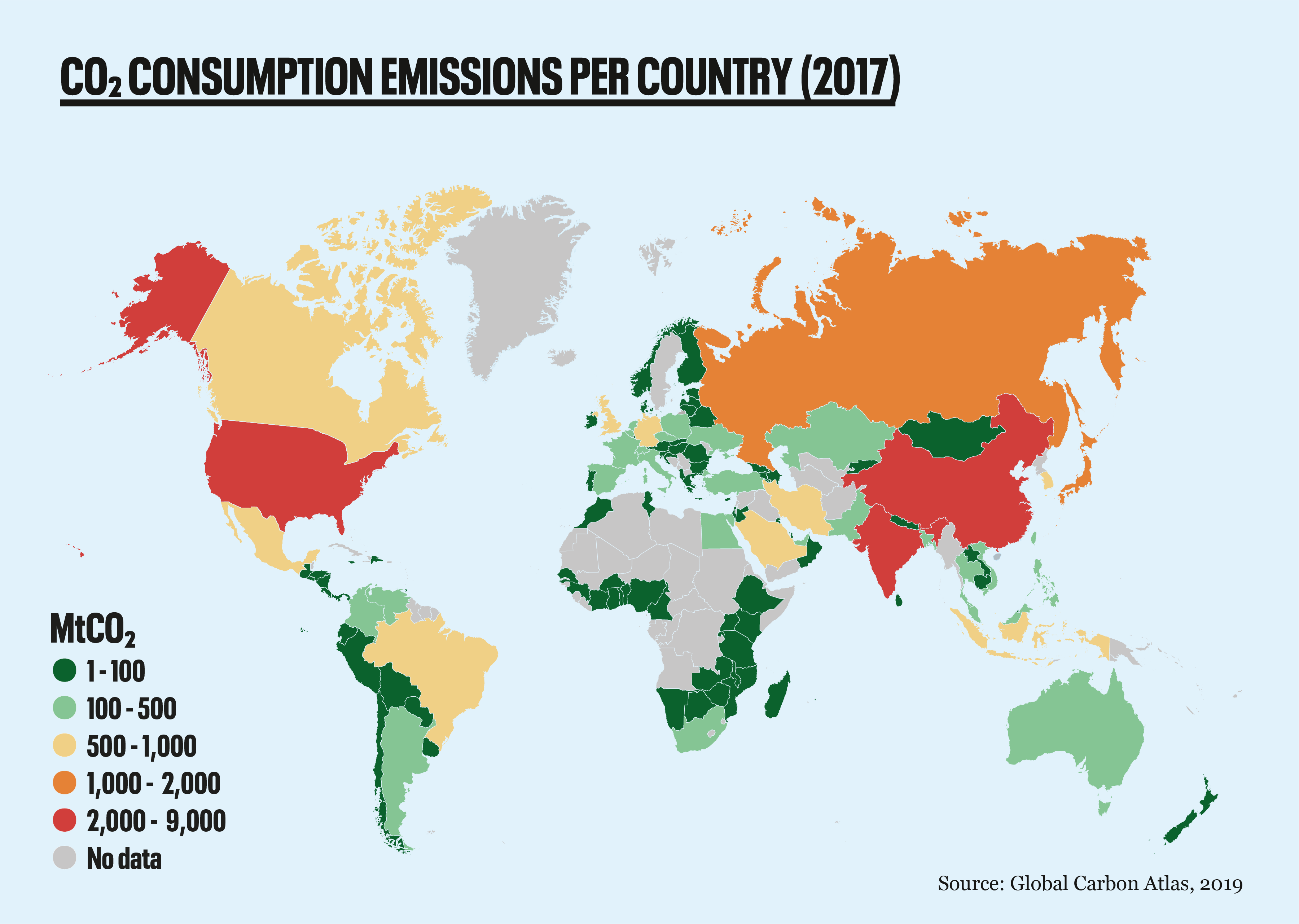Map of greenhouse gas emissions per country