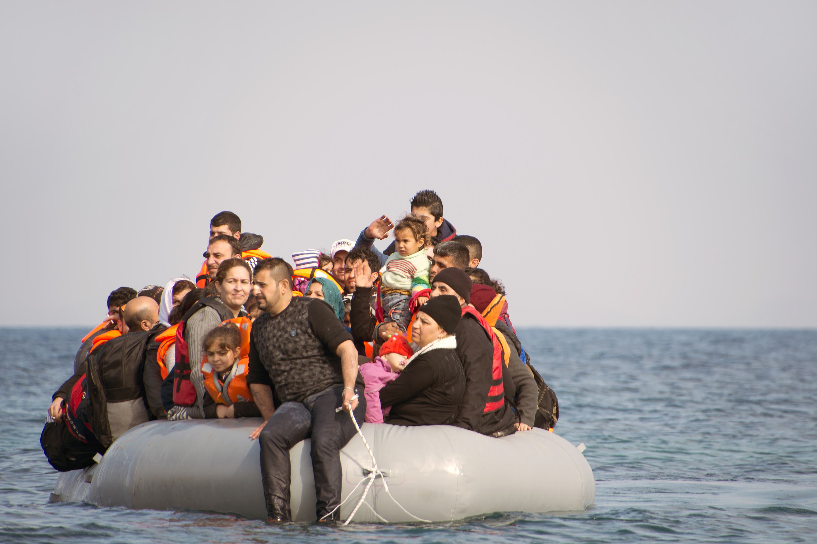 Migrant refugees in boat