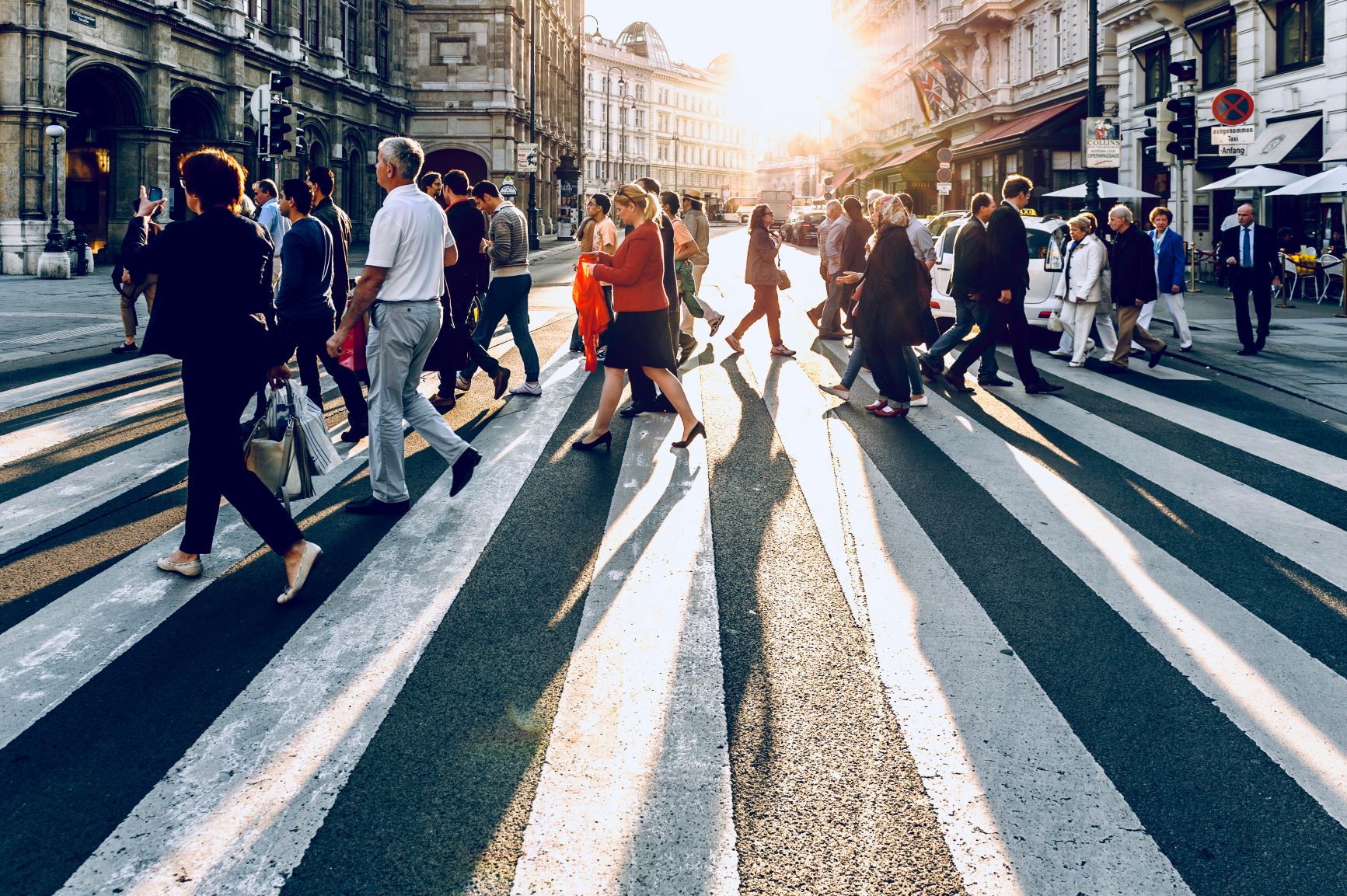 Crowd crossing road