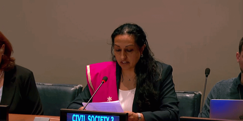 Jameen Kaur delivering her oral statement at CPD59