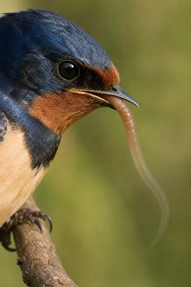 A swallow holding an earthworm